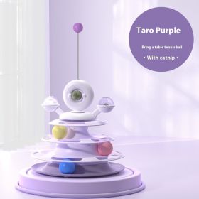 4 Levels Cat Toy Tower Turntable Roller Balls Toys Interactive Intelligence Pets Toys Training Track Puzzle Funny Games Accessories Pet Products (Option: Taro Purple Table Tennis-Box Packaging)