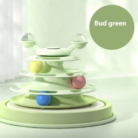 4 Levels Cat Toy Tower Turntable Roller Balls Toys Interactive Intelligence Pets Toys Training Track Puzzle Funny Games Accessories Pet Products (Option: Bud Green-Box Packaging)