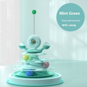 4 Levels Cat Toy Tower Turntable Roller Balls Toys Interactive Intelligence Pets Toys Training Track Puzzle Funny Games Accessories Pet Products (Option: Mint Green Table Tennis-OPP Bag Packaging)