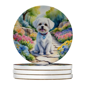 Silky Terrier Spring Path Large Sandstone Coasters Pack Of 4 Absorbent Round Coasters Decor Gifts For Men Or Women, 4 In, Multicolor (Option: Style4)