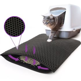 Kitty Cat Litter Mat Trapping Honeycomb Double Layer Design Waterproof Double Layer EVA Cat Litter Pad Waterproof Non-slip Sand Basin Filter Kitt (Color: Black)