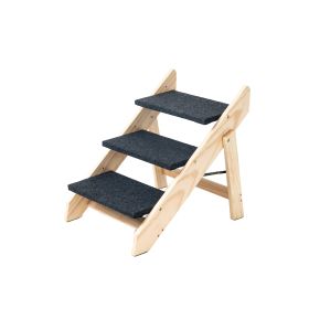 Wood Pet Stairs Pet Steps  Foldable 3 Levels Dog Stairs  Ramp Perfect For Beds And Cars Portable Dog Cat Ladder Up To 110 Pounds (Option: Grey wood)