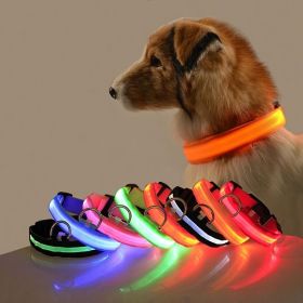 Glow-In-The-Dark Pet Collar For Dog & Cat; LED Dog Collar For Night Walking; USB charging (Color: orange, size: S)