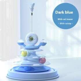 4 Levels Cat Toy Tower Turntable Roller Balls Toys Interactive Intelligence Pets Toys Training Track Puzzle Funny Games Accessories Pet Products (Option: Deep Sea Blue Cat Teaser-Box Packaging)