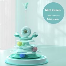 4 Levels Cat Toy Tower Turntable Roller Balls Toys Interactive Intelligence Pets Toys Training Track Puzzle Funny Games Accessories Pet Products (Option: Mint Green Cat Teaser-Box Packaging)